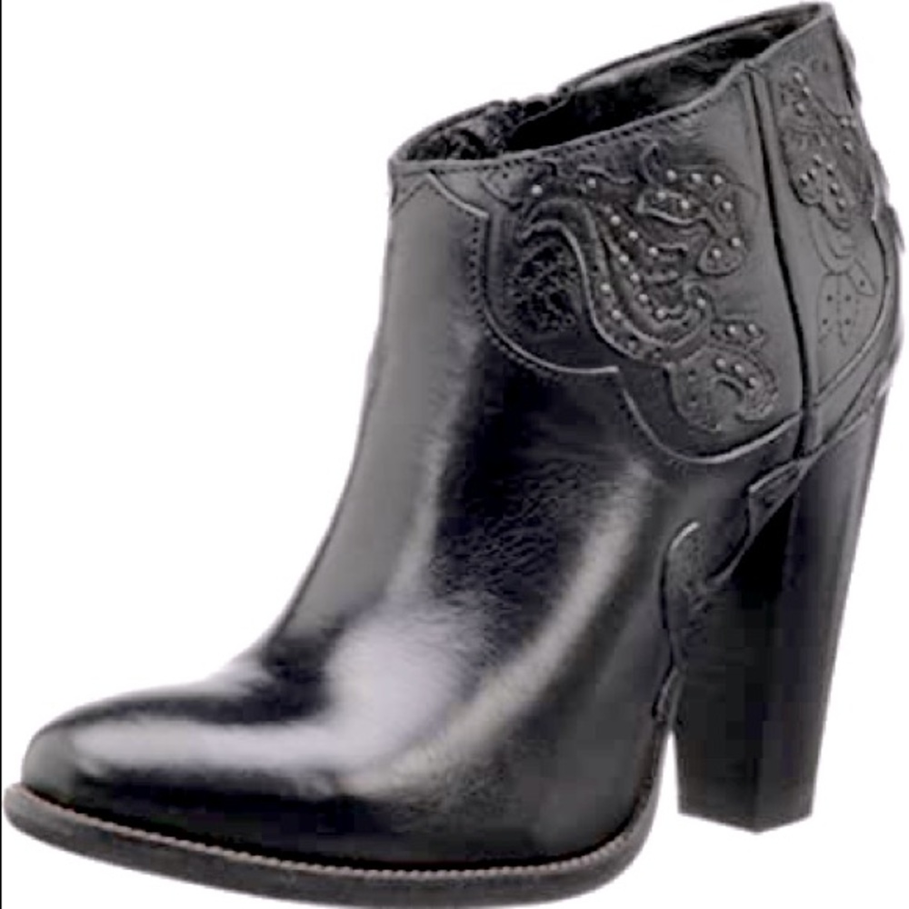Diesel black leather block heel ankle boots (38)